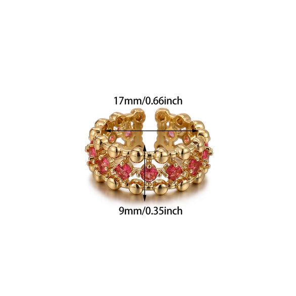 Wholesale Women's Light Luxury Geometric Fruitshaped Zirconinlaid Stainless Steel Goldinlaid Open Ring Accessories