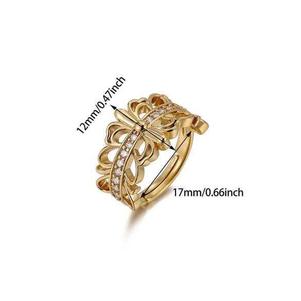Wholesale Women's Light Luxury Geometric Fruitshaped Zirconinlaid Stainless Steel Goldinlaid Open Ring Accessories