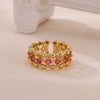 Wholesale Women's Light Luxury Geometric Fruitshaped Zirconinlaid Stainless Steel Goldinlaid Open Ring Accessories