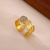 Wholesale Women's Light Luxury Geometric Fruitshaped Zirconinlaid Stainless Steel Goldinlaid Open Ring Accessories