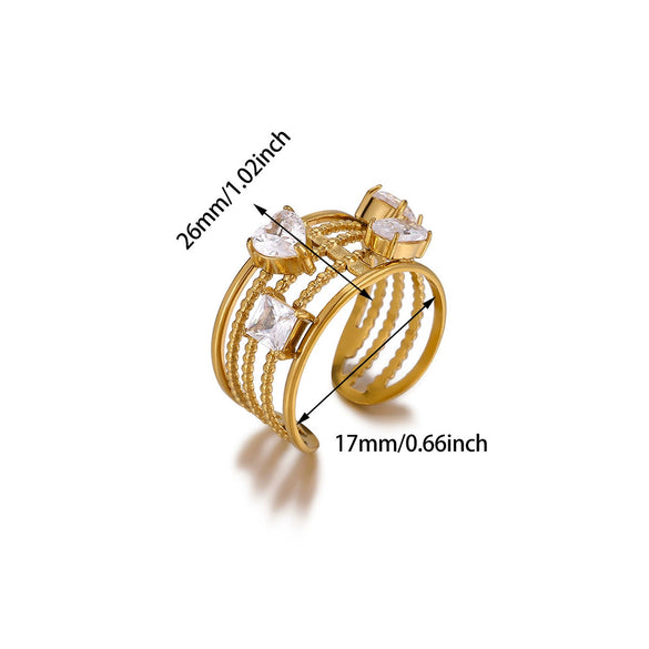 Wholesale Women's Light Luxury Geometric Fruitshaped Zirconinlaid Stainless Steel Goldinlaid Open Ring Accessories