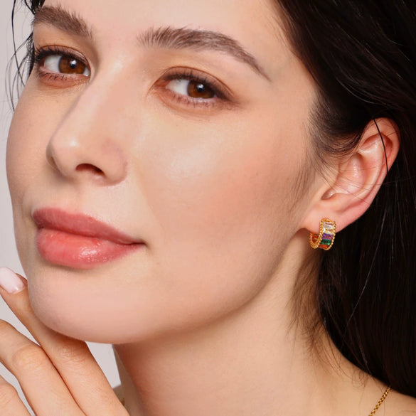 Wholesale Women's Light Luxury Geometric Glass Stone Copper Ear Clip Jewelry
