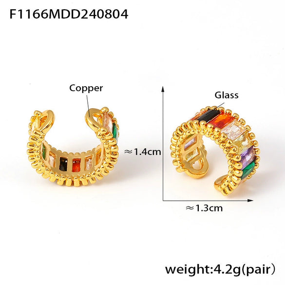 Wholesale Women's Light Luxury Geometric Glass Stone Copper Ear Clip Jewelry