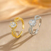 Wholesale Women's Light Luxury Geometric Gold Plated Copper Bowknot Ring With Diamonds