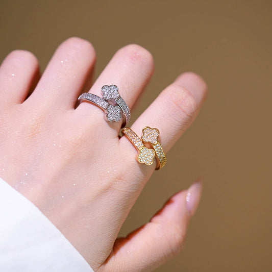 Wholesale Women's Light Luxury Geometric Gold Plated Copper Fourleaf Clover Open Niche Design Bracelet