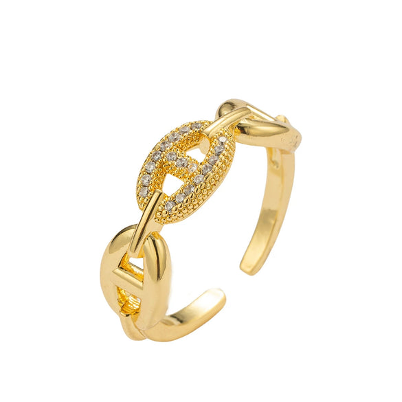 Wholesale Women's Light Luxury Geometric Gold Plated Copper Open Index Finger Ring With Electroplating Design