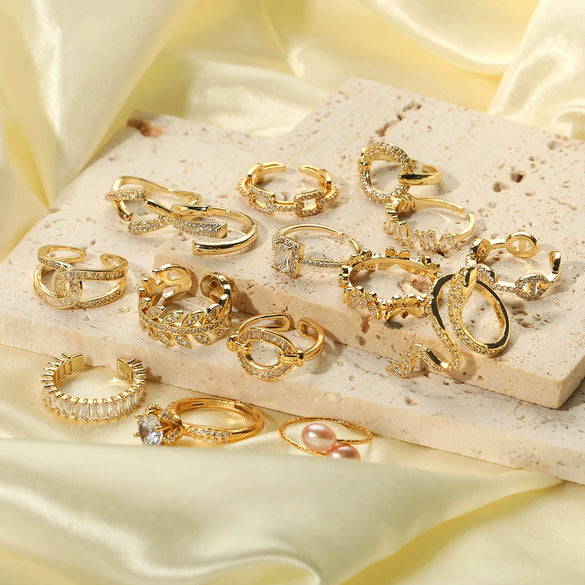 Wholesale Women's Light Luxury Geometric Gold Plated Copper Opening Ring Jewelry