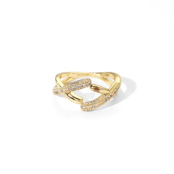 Wholesale Women's Light Luxury Geometric Gold Plated Copper Opening Ring Jewelry