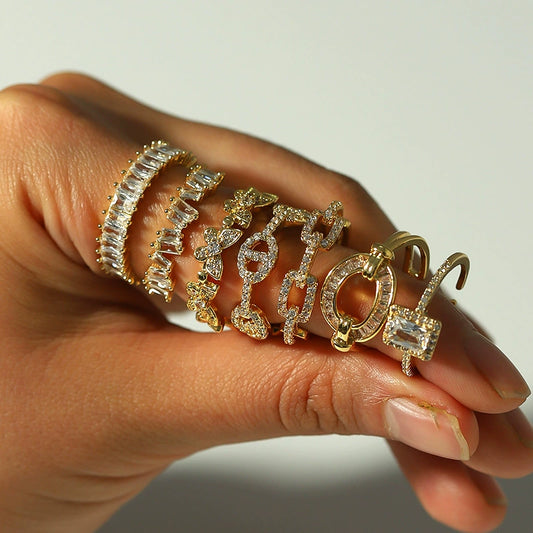 Wholesale Women's Light Luxury Geometric Gold Plated Copper Opening Ring Jewelry