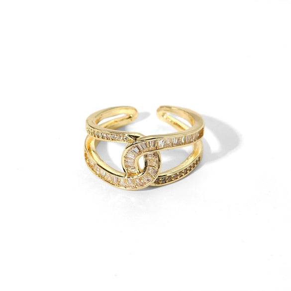 Wholesale Women's Light Luxury Geometric Gold Plated Copper Opening Ring Jewelry