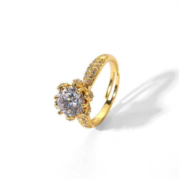 Wholesale Women's Light Luxury Geometric Gold Plated Copper Opening Ring Jewelry
