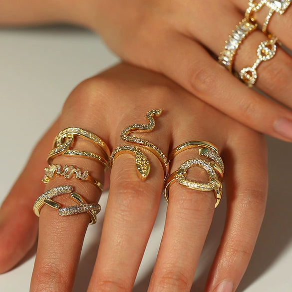 Wholesale Women's Light Luxury Geometric Gold Plated Copper Opening Ring Jewelry