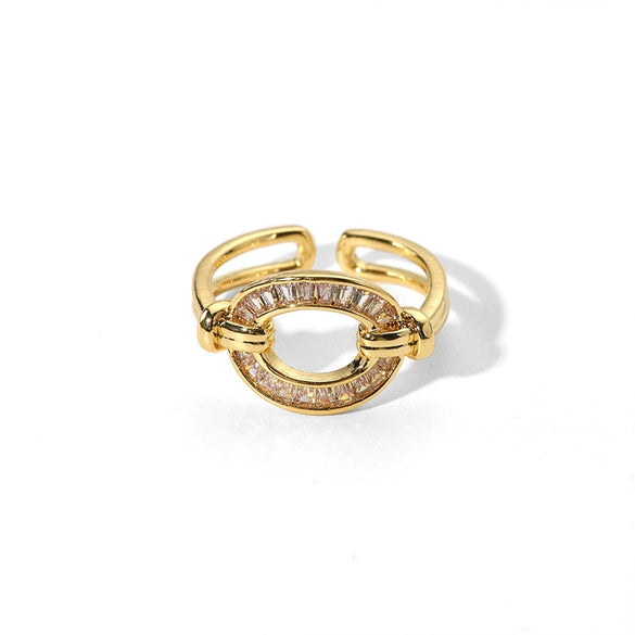 Wholesale Women's Light Luxury Geometric Gold Plated Copper Opening Ring Jewelry