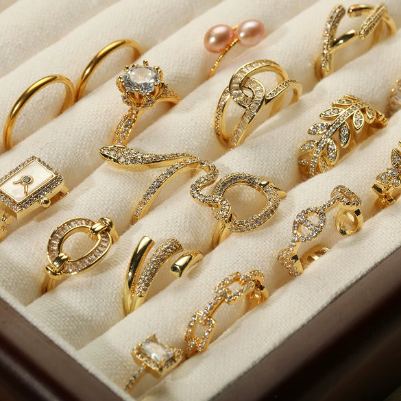Wholesale Women's Light Luxury Geometric Gold Plated Copper Opening Ring Jewelry
