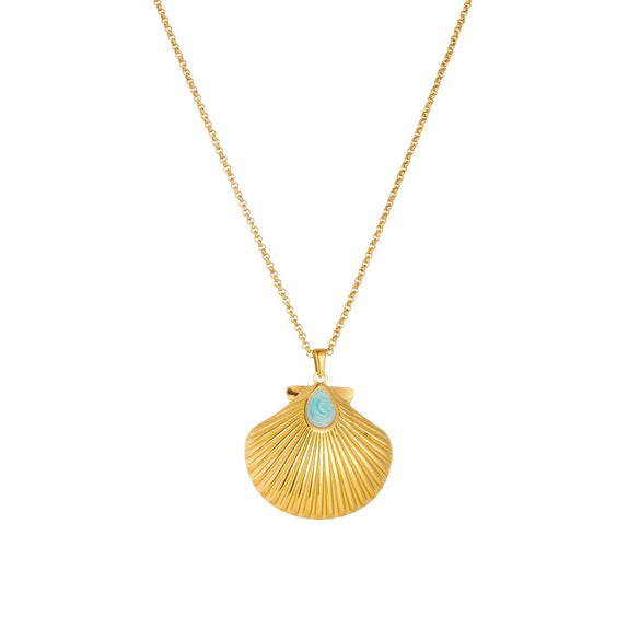 Wholesale Women's Light Luxury Geometric Gold Plated Stainless Steel Box Chain Necklace Pendant