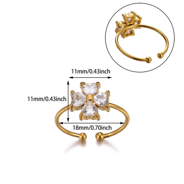 Wholesale Women's Light Luxury Geometric Goldinlaid Ring With Shell Imitation Pearl Fourleaf Clover Heart And Fruit Shapes