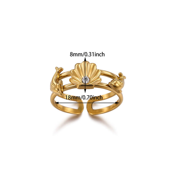 Wholesale Women's Light Luxury Geometric Goldinlaid Ring With Shell Imitation Pearl Fourleaf Clover Heart And Fruit Shapes