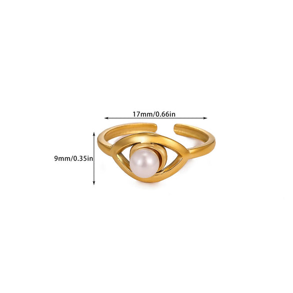 Wholesale Women's Light Luxury Geometric Heart Shape Inlaid With Gold Pearl Titanium Steel Open Ring