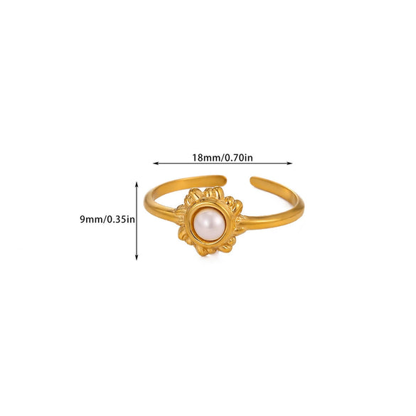 Wholesale Women's Light Luxury Geometric Heart Shape Inlaid With Gold Pearl Titanium Steel Open Ring