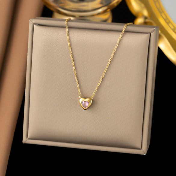 Wholesale Women's Light Luxury Geometric Heart Shape Titanium Steel Electroplated Flash O Chain Necklace