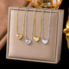 Wholesale Women's Light Luxury Geometric Heart Shape Titanium Steel Electroplated Flash O Chain Necklace