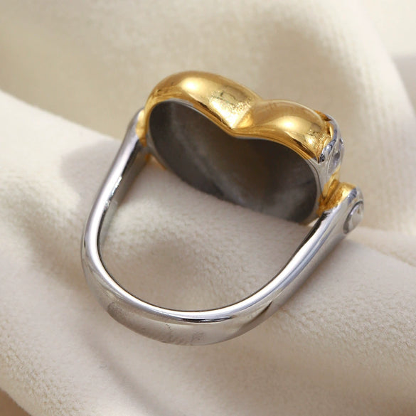 Wholesale Women's Light Luxury Geometric Heart Stereo Stainless Steel 18K Gold Plated Ring Hand Jewelry