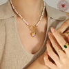 Wholesale Women's Light Luxury Geometric Heart Zircon Pendant Necklace With Natural Freshwater Pearl Chain And Titanium Steel Electroplating