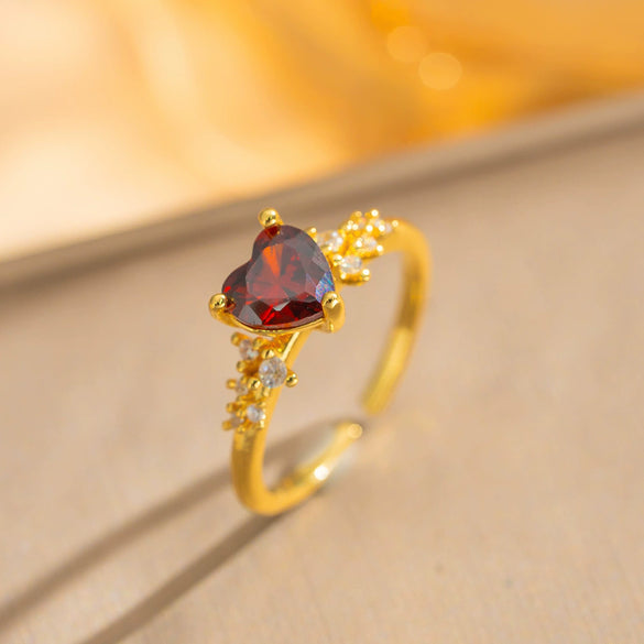 Wholesale Women's Light Luxury Geometric Heart Zircon Ring Gold Plated Copper Electroplated