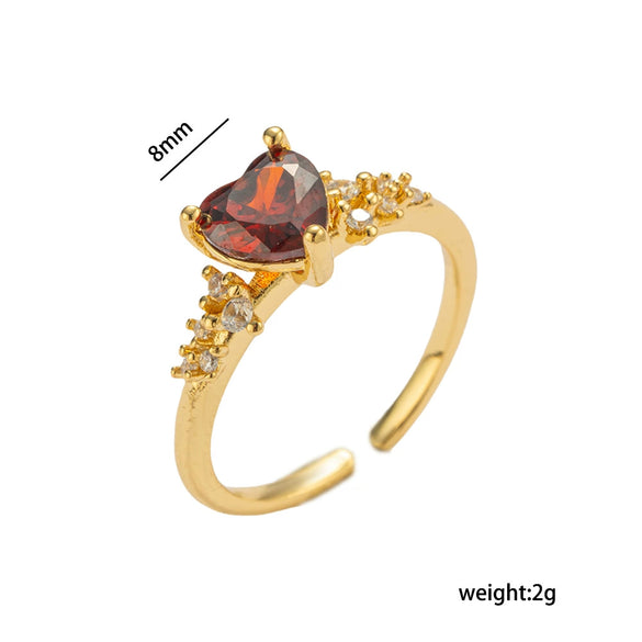 Wholesale Women's Light Luxury Geometric Heart Zircon Ring Gold Plated Copper Electroplated