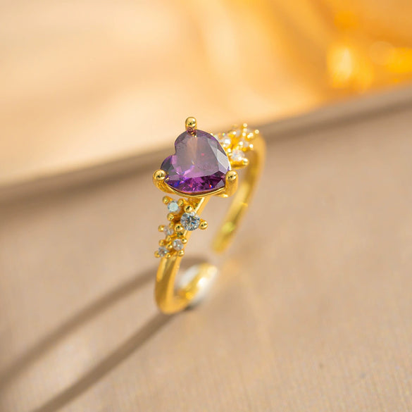 Wholesale Women's Light Luxury Geometric Heart Zircon Ring Gold Plated Copper Electroplated