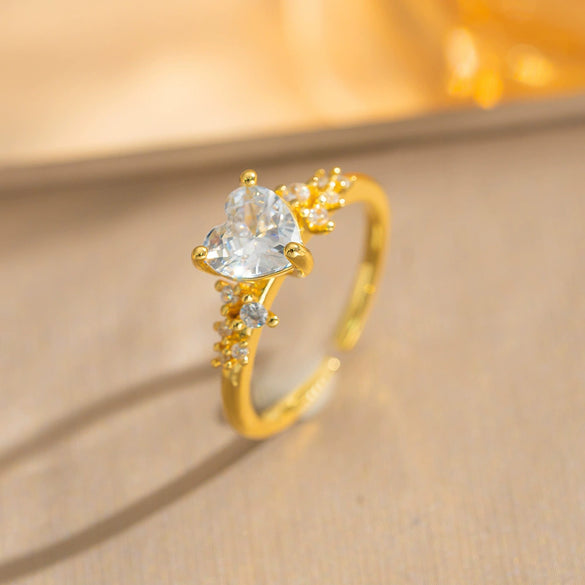 Wholesale Women's Light Luxury Geometric Heart Zircon Ring Gold Plated Copper Electroplated