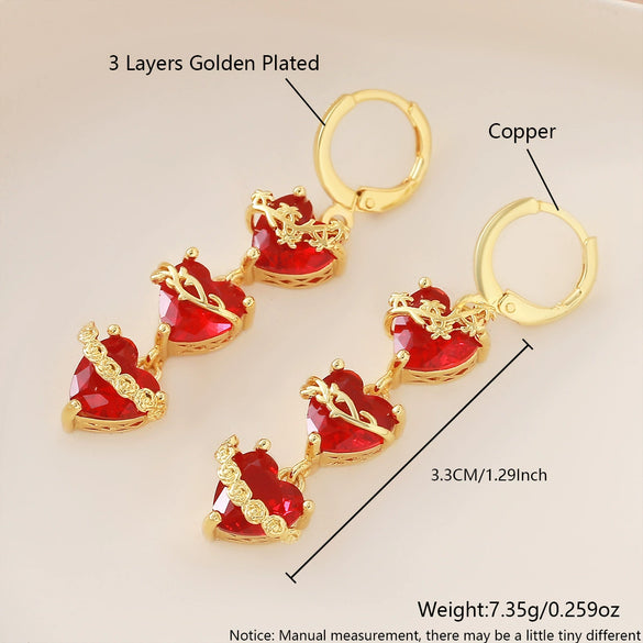 Wholesale Women's Light Luxury Geometric Heartshaped Red Rose Zircon Earrings Studs Made Of 925 Silver And Copper With Electroplating