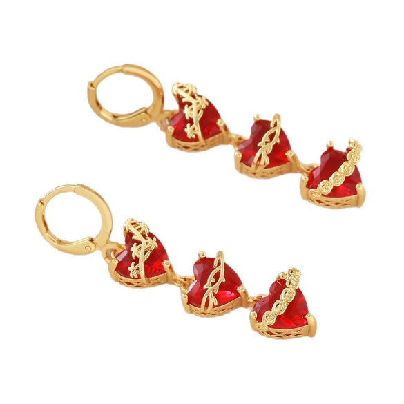 Wholesale Women's Light Luxury Geometric Heartshaped Red Rose Zircon Earrings Studs Made Of 925 Silver And Copper With Electroplating