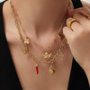 Wholesale Women's Light Luxury Geometric Heartshaped Stainless Steel 18K Gold Plated Doublelayered Diy Multiaccessory Necklace