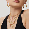 Wholesale Women's Light Luxury Geometric Heartshaped Stainless Steel 18K Gold Plated Doublelayered Diy Multiaccessory Necklace