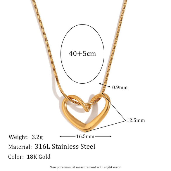 Wholesale Women's Light Luxury Geometric Heartshaped Stainless Steel Pendant Necklace With Pvd Furnace Vacuum Real Gold Plating