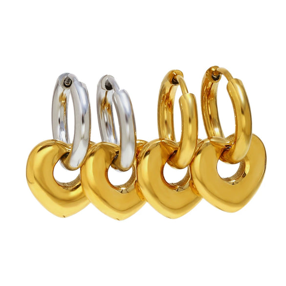 Wholesale Women's Light Luxury Geometric Heartshaped Stainless Steel Vacuum Plated Earrings Jewelry