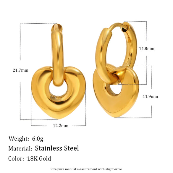 Wholesale Women's Light Luxury Geometric Heartshaped Stainless Steel Vacuum Plated Earrings Jewelry