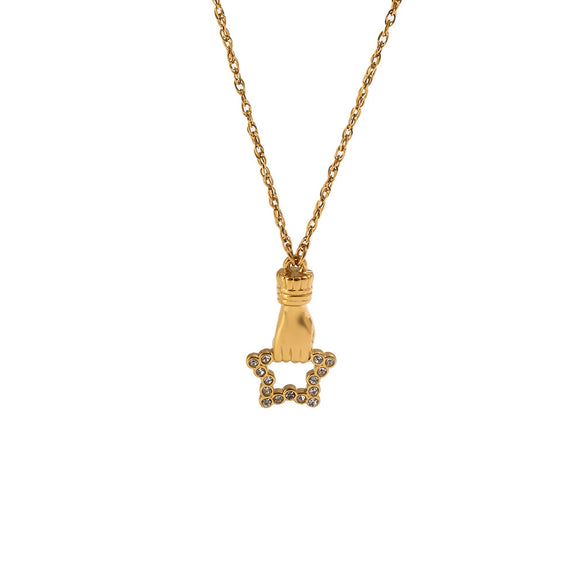 Wholesale Women's Light Luxury Geometric Heartshaped Star Stainless Steel Pvd Furnace Vacuum Real Gold Plated Necklace