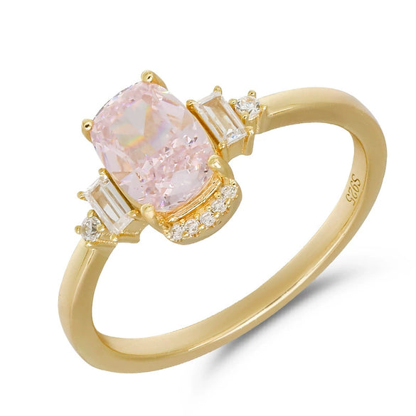 Wholesale Women's Light Luxury Geometric Ice Flower Cut Gold Plated S925 Sterling Silver Ring