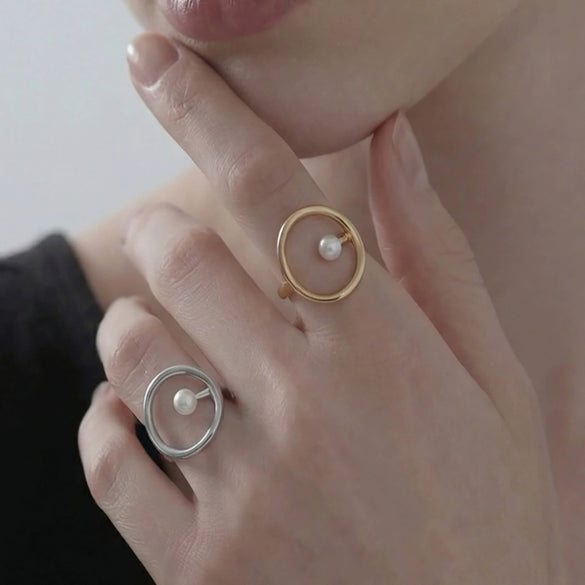Wholesale Women's Light Luxury Geometric Imitation Pearl Stainless Steel 18K Gold Plated Rings Accessories
