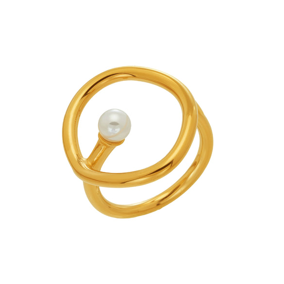 Wholesale Women's Light Luxury Geometric Imitation Pearl Stainless Steel 18K Gold Plated Rings Accessories