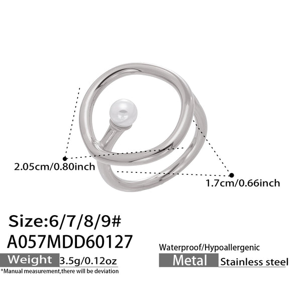 Wholesale Women's Light Luxury Geometric Imitation Pearl Stainless Steel 18K Gold Plated Rings Accessories
