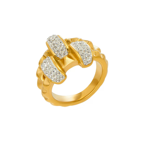 Wholesale Women's Light Luxury Geometric Inlaid 5A Zircon Threedimensional Triangle Texture 18K Gold Plated Stainless Steel Ring