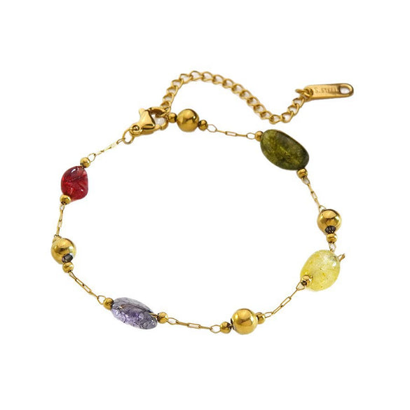 Wholesale Women's Light Luxury Geometric Irregular Colored Stone Stainless Steel 18K Goldplated Necklace And Bracelet Jewelry Set