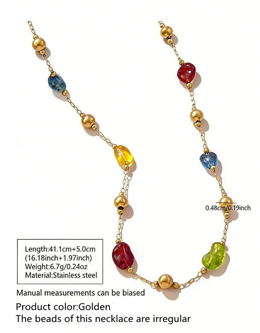 Wholesale Women's Light Luxury Geometric Irregular Colored Stone Stainless Steel 18K Goldplated Necklace And Bracelet Jewelry Set