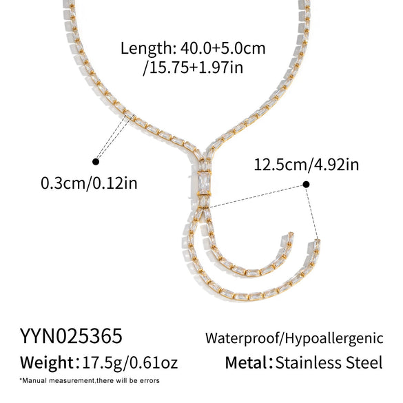 Wholesale Women's Light Luxury Geometric 18K Real Gold Plated Bamboo Handmade Inlaid Zircon Tassel Necklace Sweater Chain