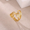 Wholesale Women's Light Luxury Geometric Lines Inlaid With Gold Stainless Steel Open Ring Hand Jewelry