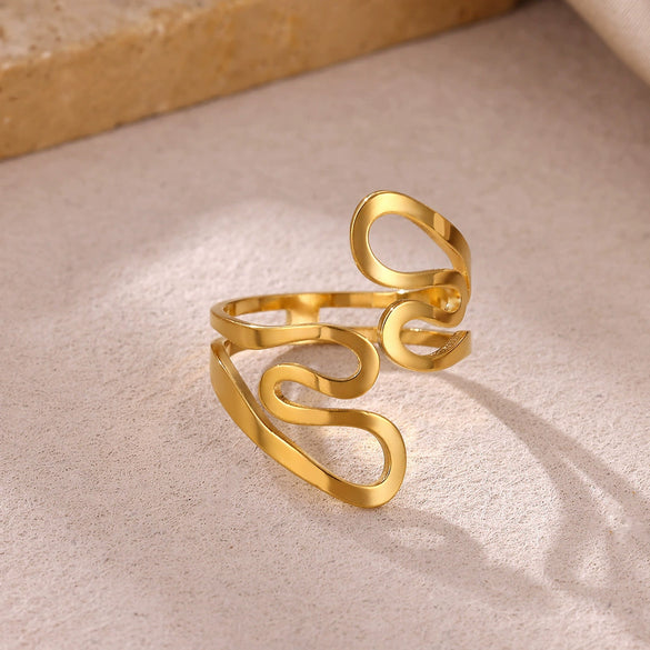 Wholesale Women's Light Luxury Geometric Lines Inlaid With Gold Stainless Steel Open Ring Hand Jewelry