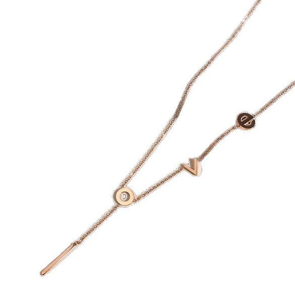 Wholesale Women's Light Luxury Geometric Love Letter Necklace With Titanium Steel Pendant And O Word Chain Electroplated